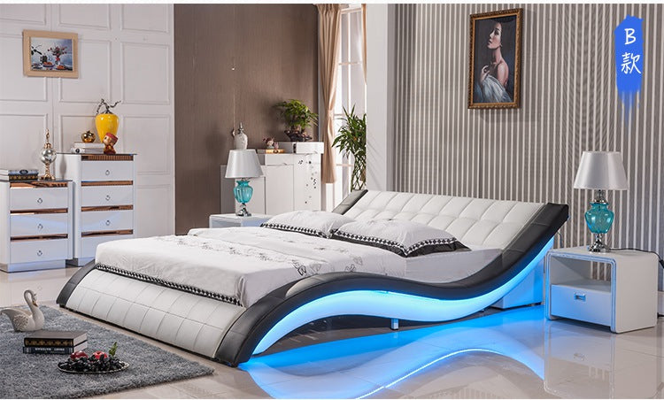 Post modern real genuine leather bed with sound system - The Tech Geek Store